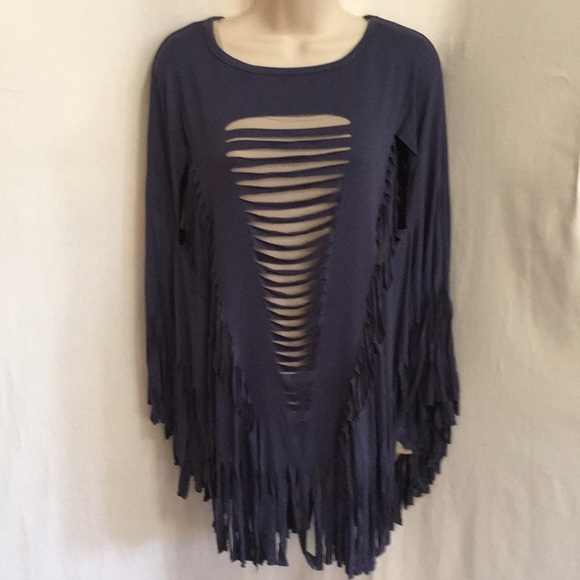 Vocal Denim Blue Laser Cut Poncho very unique - Picture 2 of 11